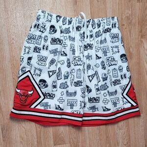 Polo by Ralph Lauren White, Black & Red Chicago Bulls Graphic Mesh Shorts